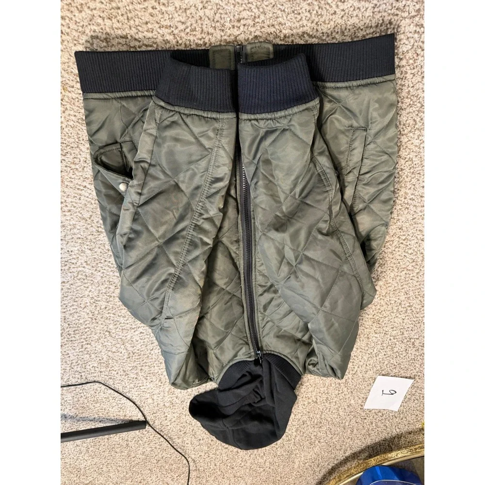 Capsule boys Olive Green Quilted Bomber Jacket Black Hooded Full Zip Large